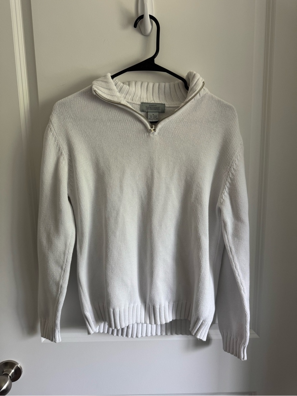 Great Northwest Clothing Company White Cotton Quarter-Zip Sweater